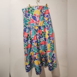 Boston Proper Floral Tiered Smocked Maxi Skirt 100% Cotton Size L